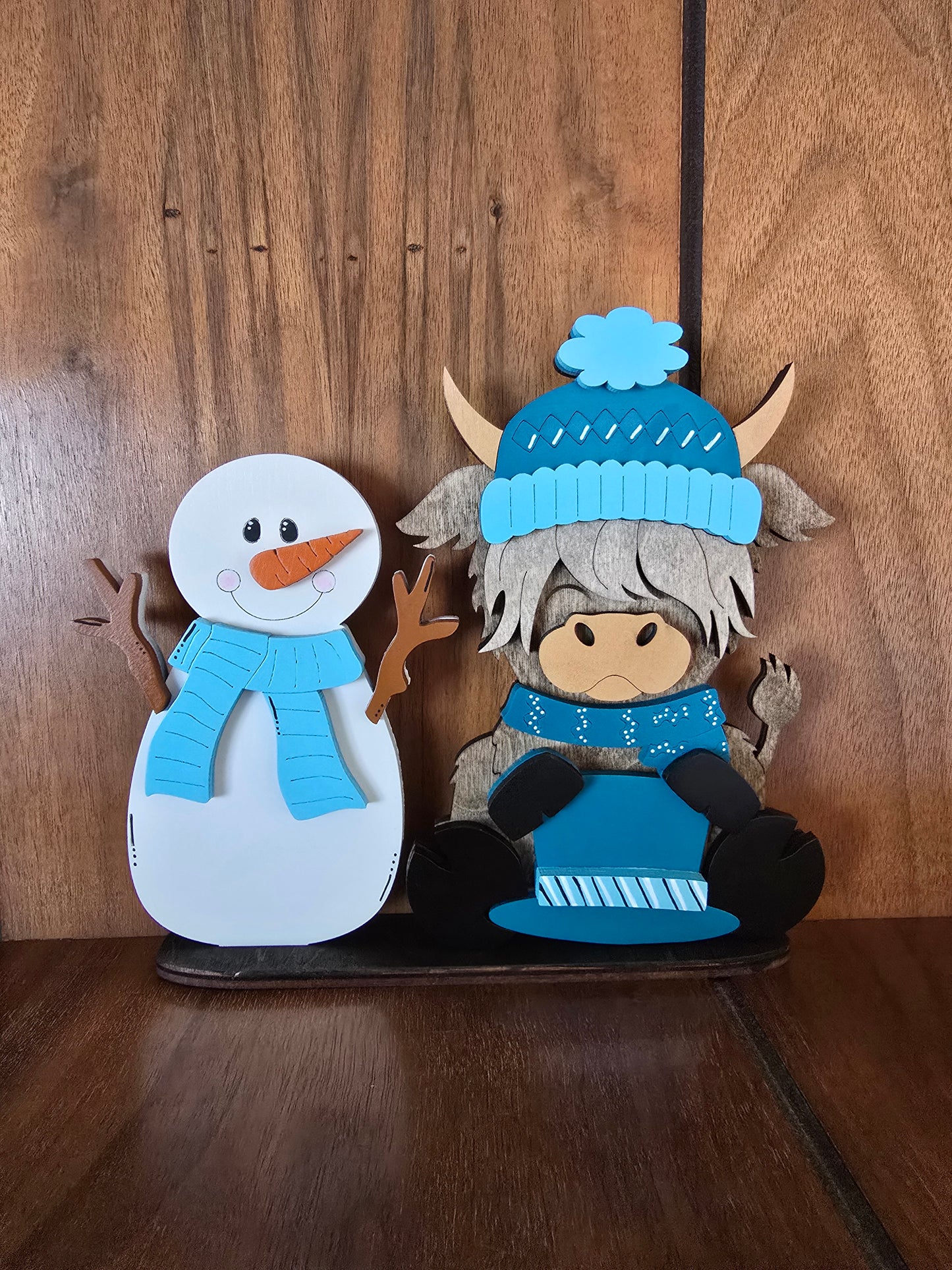 Highland Cow and Snowman Shelf Sitter